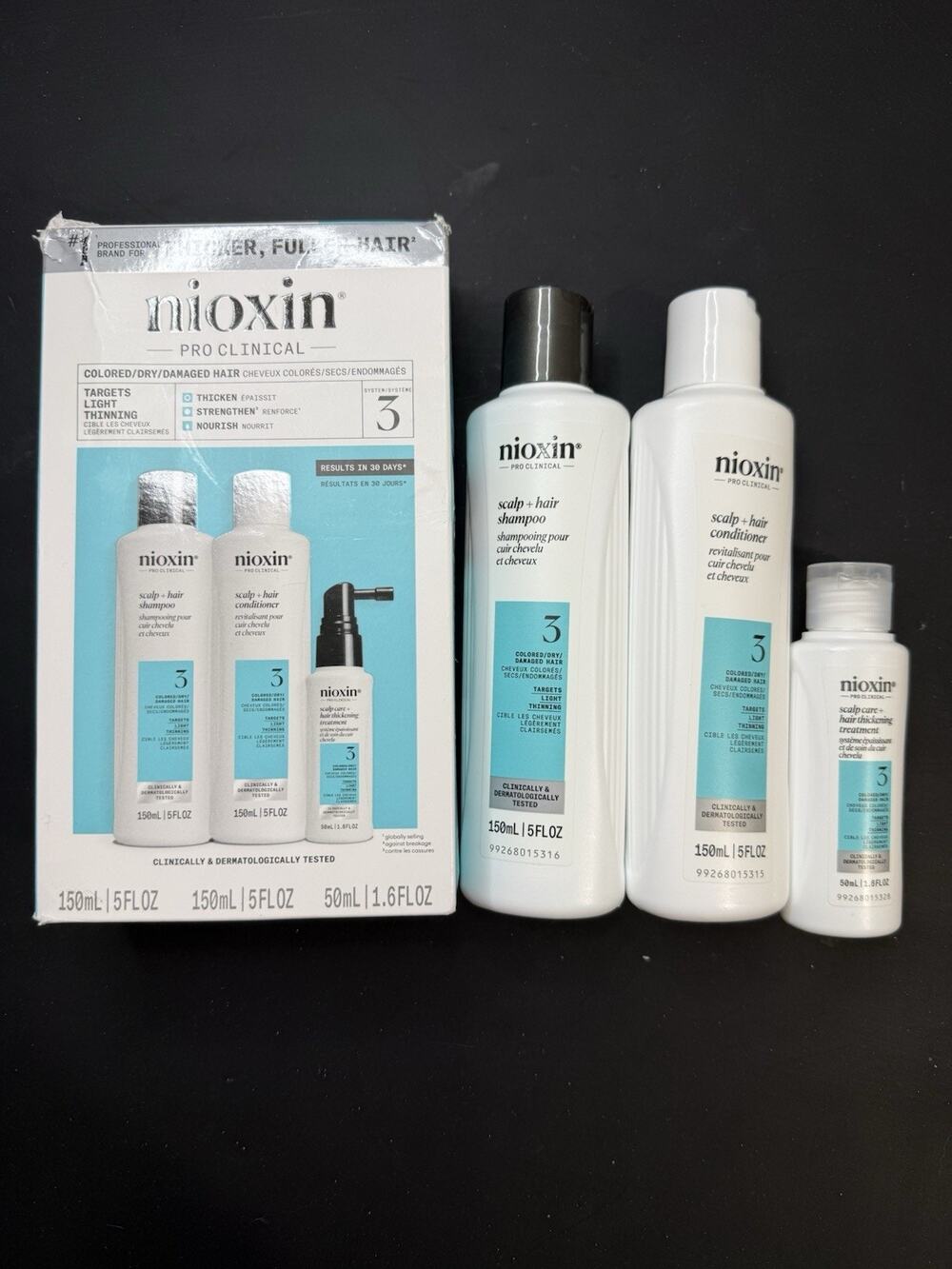 Nioxin System 3 Kit Shampoo Conditioner Scalp Treatment 5oz 5oz 1.6oz